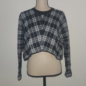 BCBGeneration Plaid Cropped Dolman Sleeve Sweatshirt – Size M/L